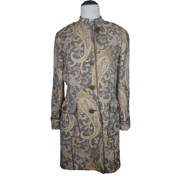Vintage Carlisle Paisley Jacquard Wool Silk Long Coat Size 8 - Picture 1 of 8